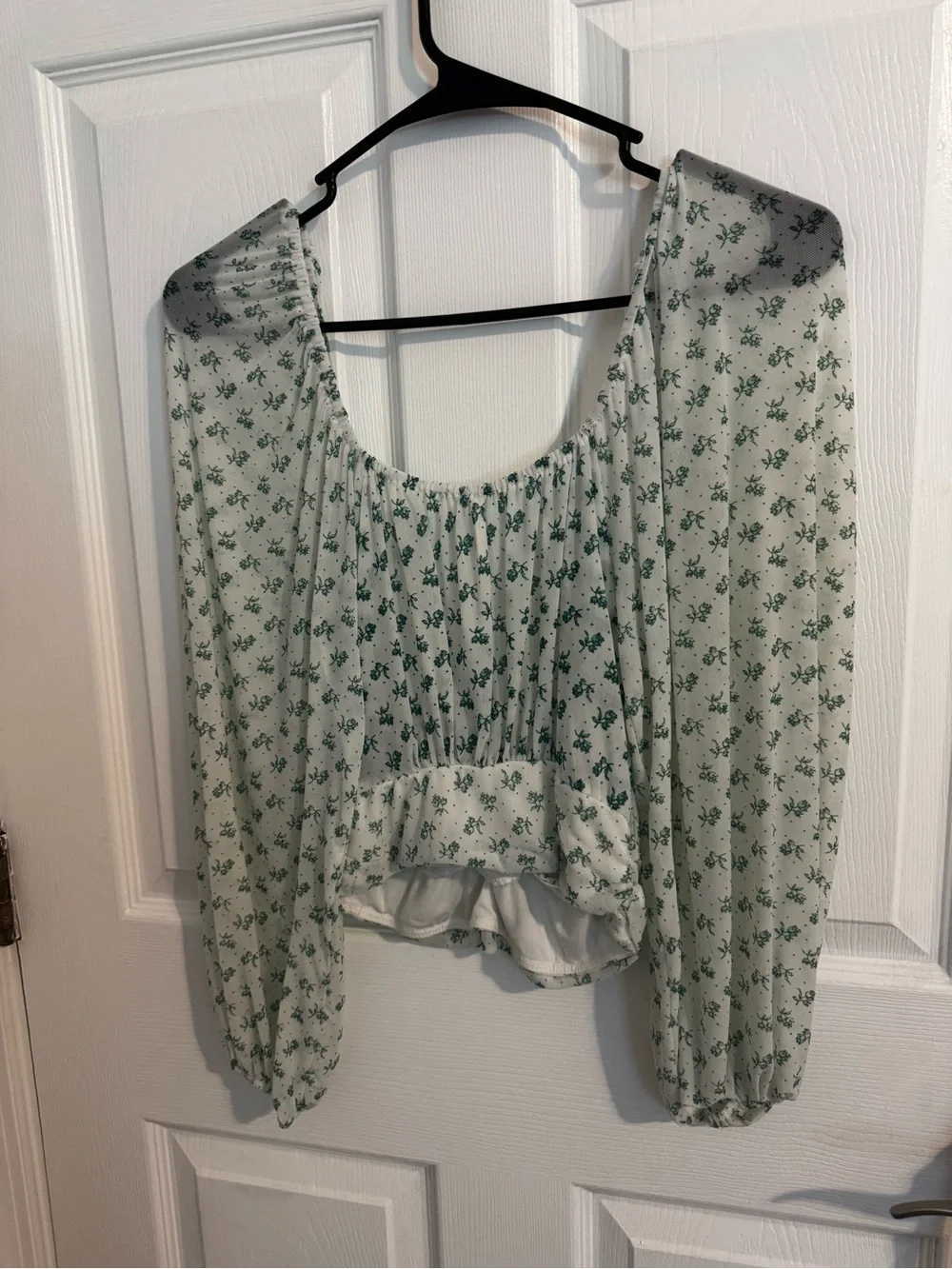 Free People Cream Wrap Blouse with Green Floral Print